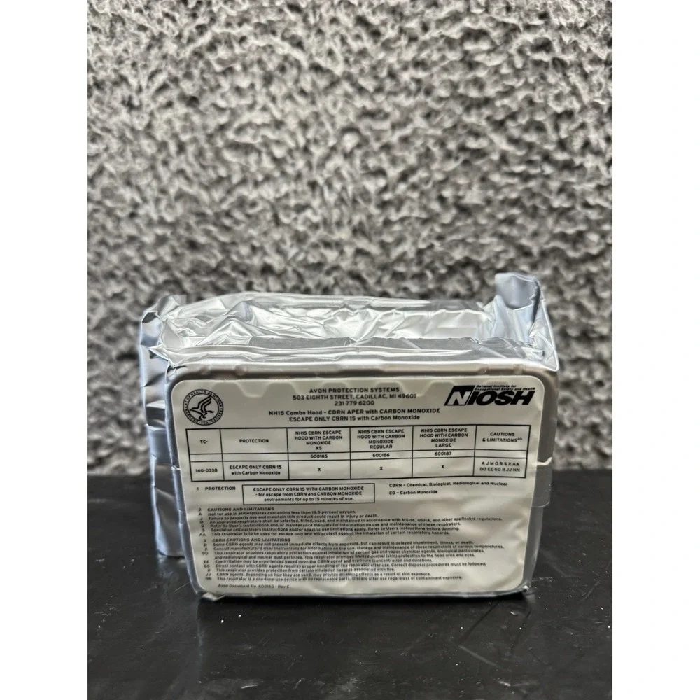 NH15 COMBO‎ W/ Carbon Monoxide Escape Hood NIB, Size Regular